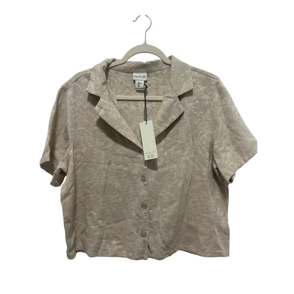 Rachael Zoe Beige Linen Cotton Blend Floral Cropped Fall Blouse Top Large NWT
